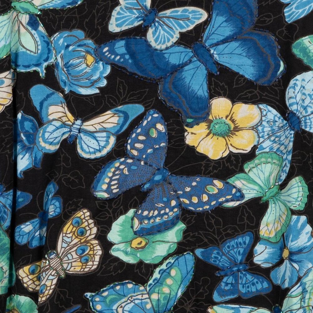 Butterfly VTG Beaded Shirt L Hippie Long Sleeve Cotton Blue Black Yellow Fairy - Picture 4 of 6